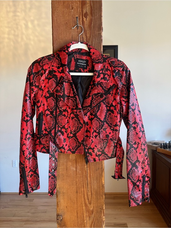 Ashley By 26 International Jackets & Blazers - Ashley By 26 International Red & Black Snake-Print Faux Leather Moto Jacket